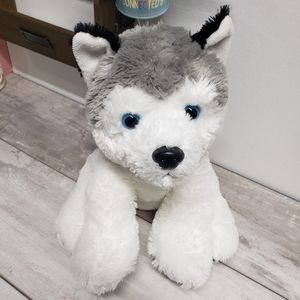 Aurora Husky Puppy Dog Blue Black Eyes Stuffed Animal Plush Toy White Gray Dog